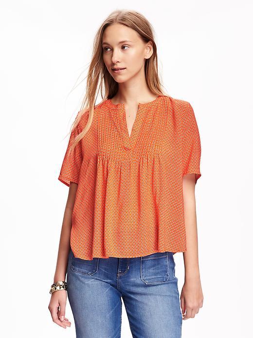 Old Navy Swing Pintuck Top For Women - Warm Leafy Print Top