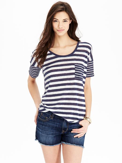 Old Navy Womens Linen Blend Boyfriend Tees Size Xs Tall - Navy Stripe