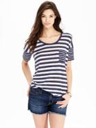Old Navy Womens Linen Blend Boyfriend Tees Size Xs Tall - Navy Stripe