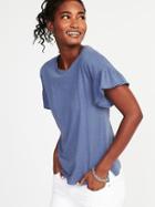 Old Navy Womens Slub-knit Ruffle-sleeve Tee For Women Cowboy Blue Size L