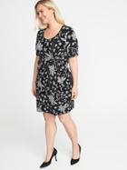 Old Navy Womens Plus-size Twist-front Bodycon Dress Black Floral Size 2x