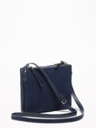 Old Navy Womens Dual-zip Faux-leather/faux-suede Crossbody Bag For Women Navy Blue Size One Size