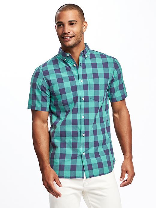 Old Navy Slim Fit Classic Plaid Shirt For Men - Green Buffalo Check