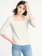 Old Navy Womens Slim-fit Square-neck Tee For Women White Stripe Size Xxl