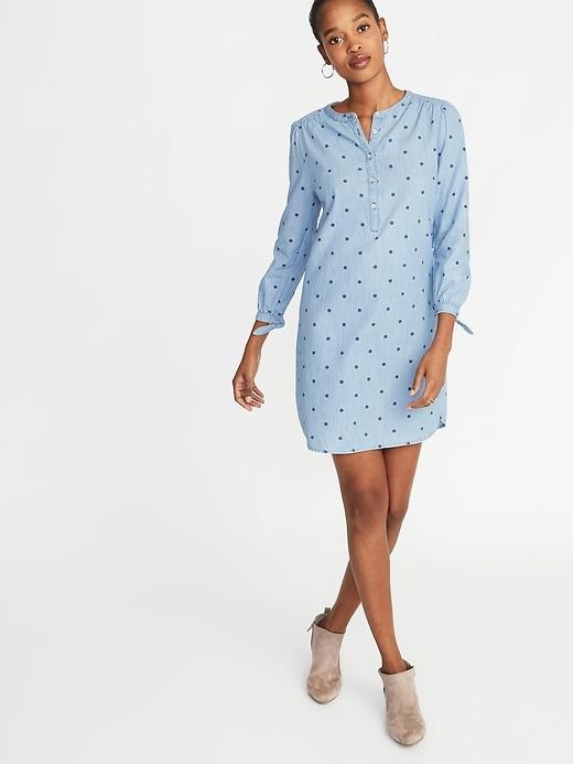 Tencel Tie-cuff Shirt Dress For Women