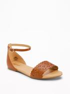 Old Navy Womens Laser-cut Peep-toe Sandals For Women Cognac Brown Size 6