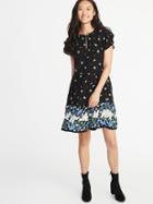 Old Navy Womens High-neck Ruffle-trim Swing Dress For Women Black Floral Size Xxl