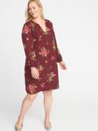 Old Navy Womens Georgette Plus-size Swing Dress Burgundy Floral Size 2x