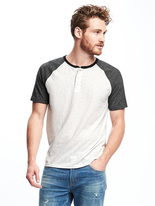 Old Navy Raglan Henley For Men - Bright White Lurex