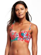 Old Navy Underwire Long Line Balconette Bikini Top For Women - Red Floral