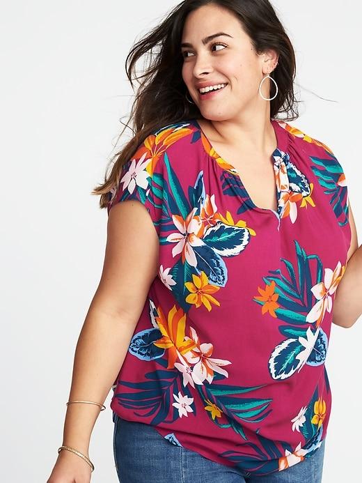 Old Navy Womens Plus-size Split-neck Cocoon Top Purple Floral Size 3x