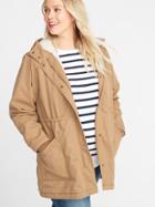 Old Navy Womens Twill Hooded Plus-size Utility Parka Creme Caramel Size 1x