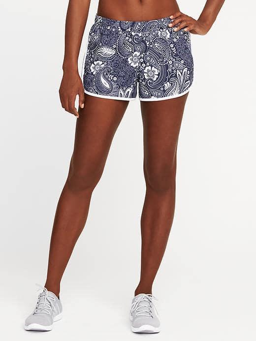 Old Navy Go Dry Cool Semi Fitted Run Shorts For Women - Navy Paisley