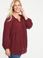 Old Navy Womens Boho Plus-size Tassel-tie Swing Top Maroon Jive Size 1x