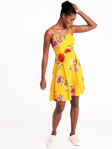 Old Navy Womens Floral Fit & Flare Cami Dress For Women Yellow Floral Size S