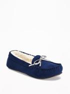 Old Navy Sueded Sherpa Lined Moccasin Slippers For Women - Lost At Sea Navy