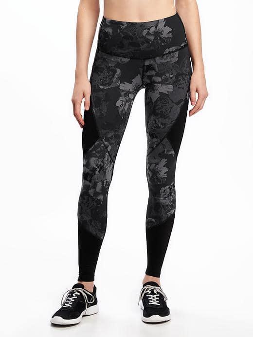 Old Navy Go Dry Fitted Mesh Trim Leggings For Women - Neutral Floral
