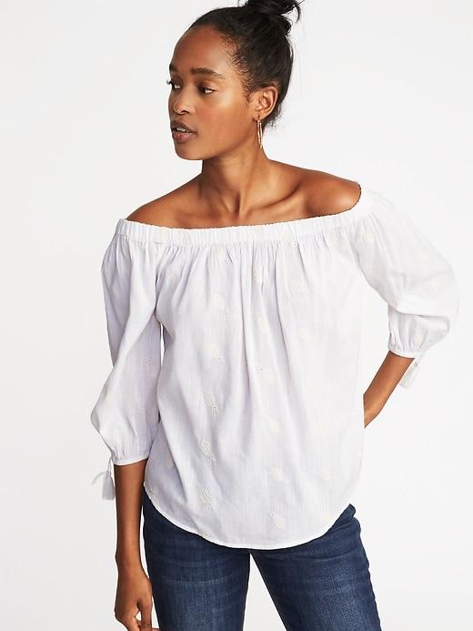 Old Navy Womens Off-the-shoulder Tie-cuff Top For Women Calla Lilies Size M