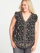 Old Navy Womens Plus-size Ruffle-trim Floral Top Black Paisley Size 2x