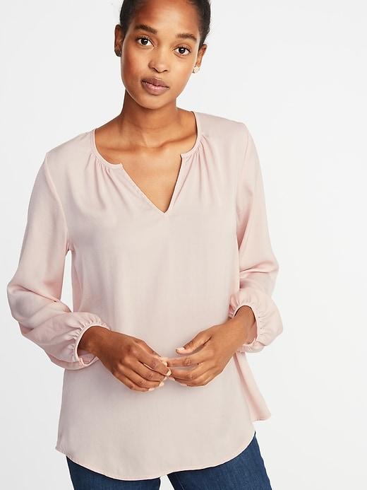 Old Navy Womens Split-neck Matte Satin Blouse For Women Bubblegum Pink Size Xs