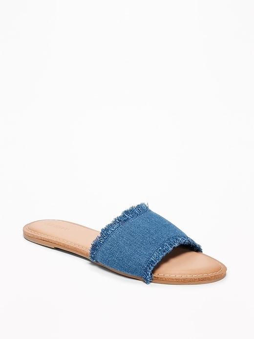 Old Navy Womens Fringed-denim Slide Sandals For Women Dark Denim Size 10