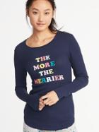 Old Navy Womens Slim-fit Holiday Graphic Thermal-knit Top For Women The More The Merrier Size M