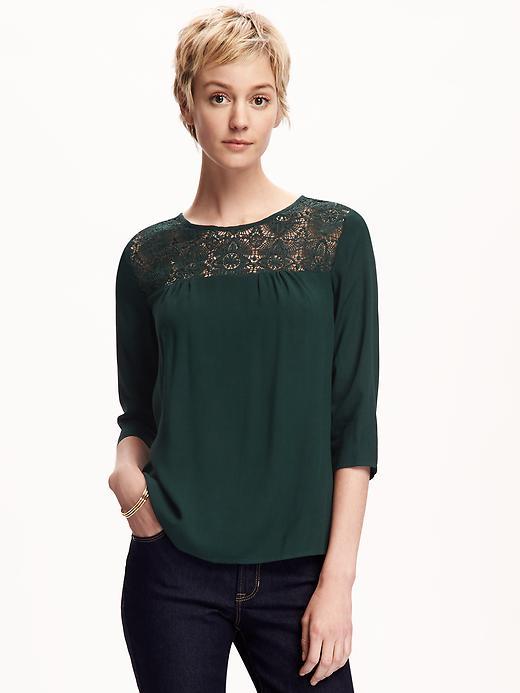 Old Navy Lace Sleeve Blouse For Women - Winter Spruce