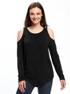 Old Navy Womens Relaxed Cold-shoulder Top For Women Black Size L