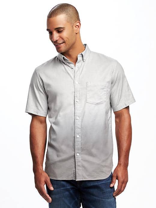 Old Navy Slim Fit Built In Flex Summer Weight Oxford Shirt For Men - Grey Gardens