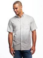 Old Navy Slim Fit Built In Flex Summer Weight Oxford Shirt For Men - Grey Gardens