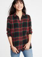 Old Navy Womens Relaxed Classic Soft-brushed Twill Shirt For Women Black Multi Plaid Size L