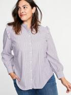 Old Navy Womens Relaxed Ruffle-trim No-peek Plus-size Shirt Burgundy Stripe Size 3x