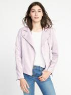 Old Navy Womens Sueded-knit Moto Jacket For Women Lilac Cloud Size Xl