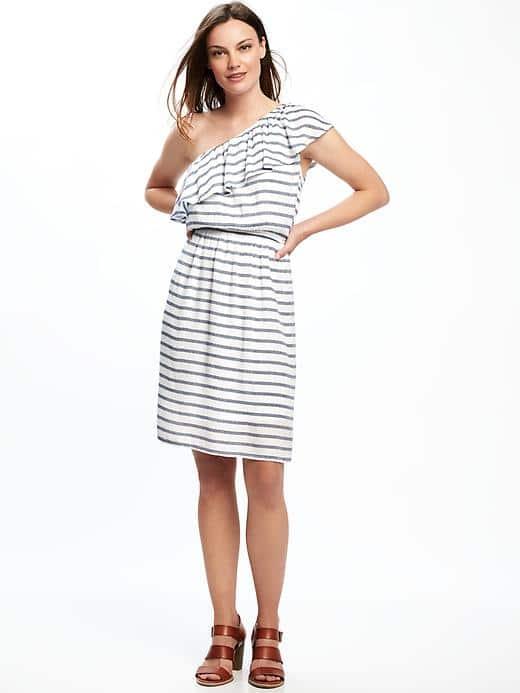 Old Navy One Shoulder Swing Dress For Women - Navy Stripe