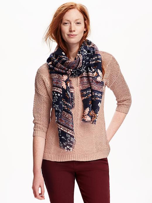 Old Navy Printed Raw Edge Scarf - Blue Multi Floral