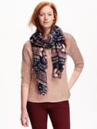 Old Navy Printed Raw Edge Scarf - Blue Multi Floral