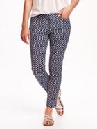 Old Navy Printed Mid Rise Pixie Ankle Pants For Women - Navy Blue Print