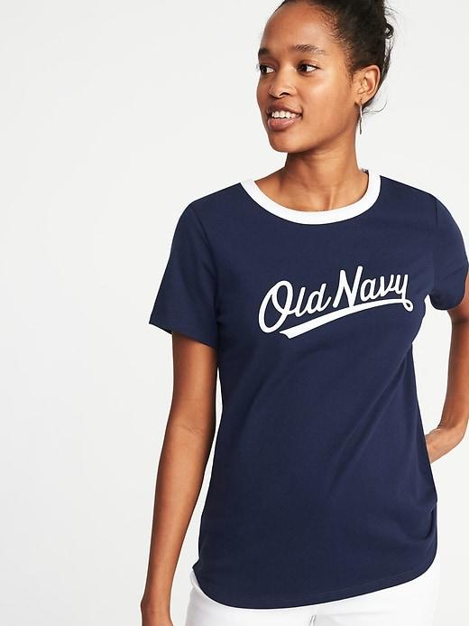 Old Navy Womens Everywear Logo-graphic Ringer Tee For Women Lost At Sea Navy Size L