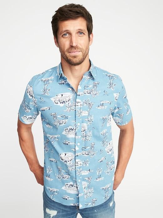 Old Navy Mens Slim-fit Built-in Flex Getaway Shirt For Men Sky Maintenance Size L