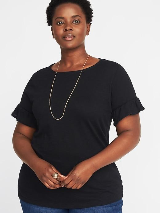 Old Navy Womens Relaxed Plus-size Ruffle-sleeve Top Black Size 1x
