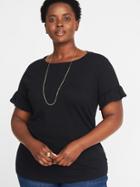 Old Navy Womens Relaxed Plus-size Ruffle-sleeve Top Black Size 1x
