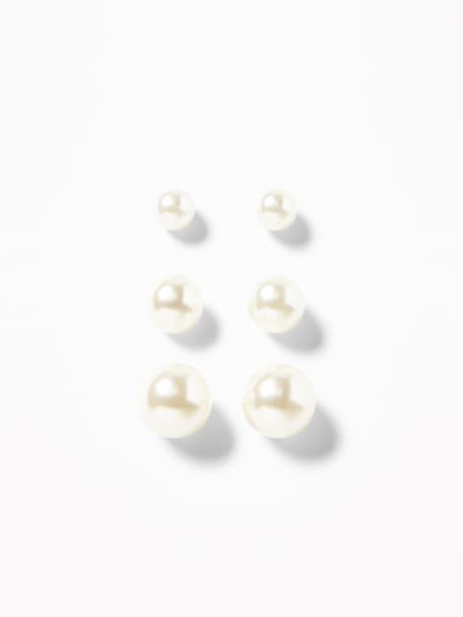 Old Navy  Faux-pearl Stud Earrings 3-pack For Women Silver Size One Size