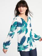 Old Navy Womens Relaxed Split-neck Blouse For Women White Print Size M