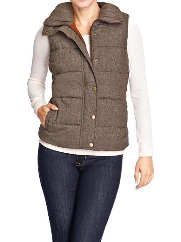 Old Navy Womens Quilted Tweed Vests - Khaki Tweed