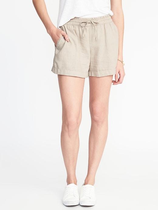 Old Navy Womens Mid-rise Pull-on Linen-blend Shorts For Women (4) A Stone';s Throw Size M