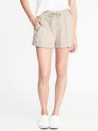 Old Navy Womens Mid-rise Pull-on Linen-blend Shorts For Women (4) A Stone';s Throw Size M