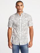 Old Navy Mens Slim-fit Built-in Flex Botanical-print Classic Shirt For Men Gray Palm Print Size M