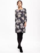 Old Navy Printed Crepe Shift Dress For Women - Black Floral