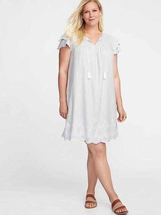 Old Navy Womens Plus-size Linen-blend Cutwork Swing Dress Pinstripe Size 1x