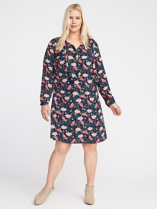 Old Navy Satin Tie Neck Plus - Navy Floral